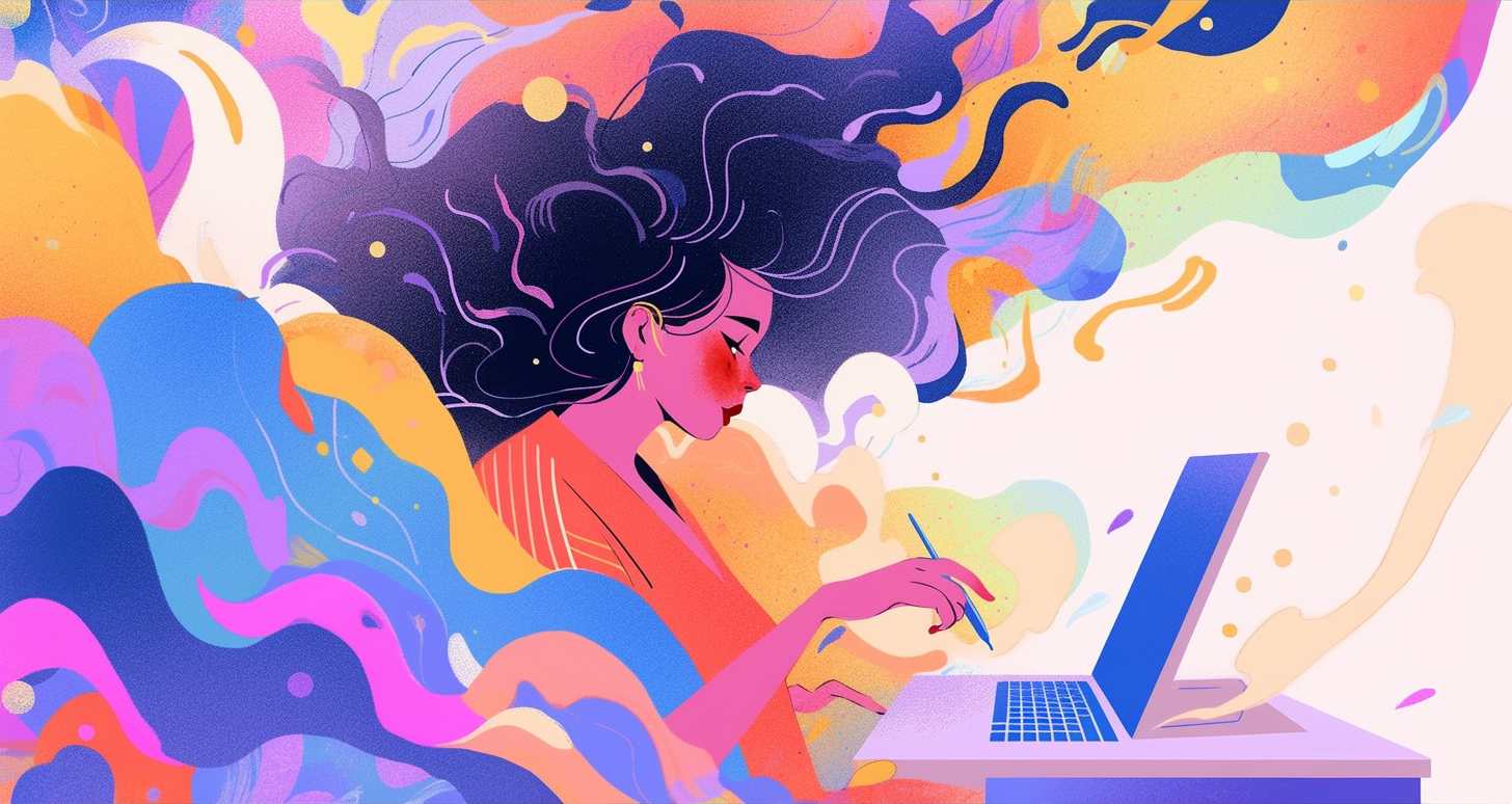 Working as a a woman on her computer with a burst of colors around herwith ADHD: My Personal Experience